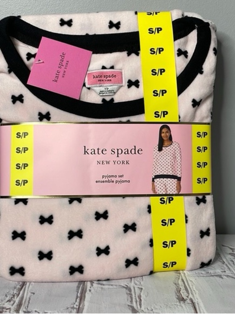 kate spade Pink Pajama Set with Black Bow Print